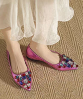 Pink Soft Comfy Pointed Toe Crystal Flat Feet Shoes