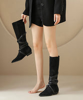 Casual Splicing Boots Black Suede Cross Strap Pointed Toe