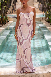 Elodie Swirl Unique Print Round Neck Slip Maxi Dress