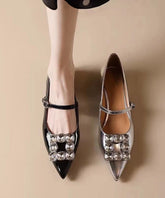 Black Flat Shoes For Buckle Strap Pointed Toe New
