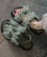 Green Tulle Bow Splicing Walking Sandals
