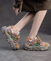 Yellow Suede Breathable Mesh Splicing Flat Feet Shoes