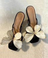 New Bow Flower Square Toe High Heels Slide Sandals