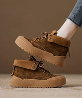 Khaki Suede Lace Up Splicing Boots