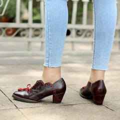 Vintage Leather Bowknot Casual Shoes