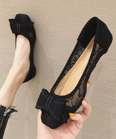 Black Bow Tulle Splicing Embroider Flower Sandals