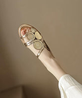 Gold Flat Sandals Splicing Sheepskin Hollow Out