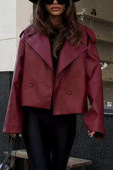 Lapel Long Sleeve Retro Loose Leather Jacket