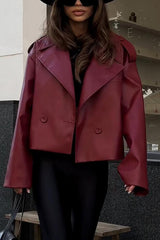 Lapel Long Sleeve Retro Loose Leather Jacket