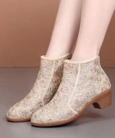Beige Splicing Zipper Chunky Ankle Boots