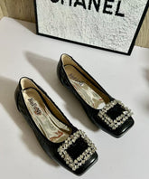 Boutique Splicing Flat Shoes Black Faux Leather Zircon