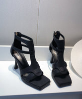 Black Splicing High Heel Sandals Hollow Out Peep Toe