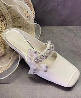 Stylish White Splicing Chunky Bow Zircon Slide Sandals