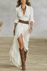 Lapel Single-breasted Waist Shirt-style Maxi Dress