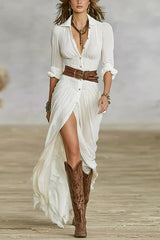 Lapel Single-breasted Waist Shirt-style Maxi Dress
