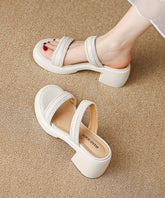 Beige Cowhide Leather Splicing Slide Sandals Peep Toe