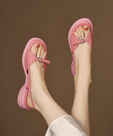 Splicing Chunky Sandals Pink Sheepskin Peep Toe