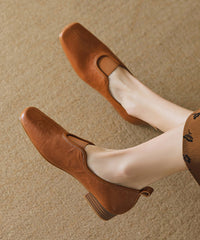 Elegant Comfy Caramel Sheepskin Splicing Flat Feet Shoes
