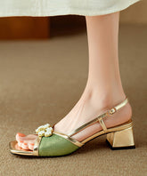 Chunky Sandals Green Cowhide Leather Peep Toe