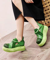 Casual Splicing Platform Flat Shoes Green Cowhide Leather