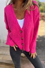 Solid Color V-neck Long-sleeved Knitted Cardigan