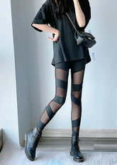 Modern Black Patchwork Tulle Flatering Pants Fall