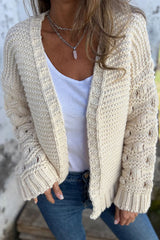 Knit Solid Color V-neck Long-sleeved Cardigan