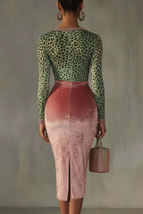 Velvet Patchwork Stretch Slim Midi Dress