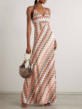 Colorful Zigzag Pattern Elegant Sling Backless Maxi Dress