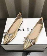 Comfy Bow Splicing Flat Shoes Gold Faux Leather Pointed Toe