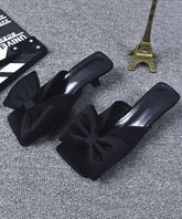 Black High Heel Bow Splicing Slide Sandals
