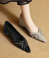 Elegant Splicing Flat Feet Shoes Black Faux Leather Pointed Toe
