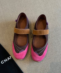 Stylish Pink Purple Flat Feet Shoes Splicing Buckle Strap