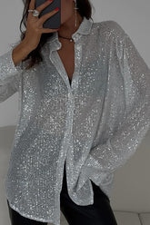 Sequin Lapel Long Sleeve Loose Shirt
