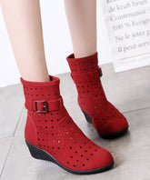 Red Hollow Out Splicing Wedge Boots