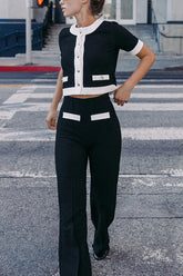 Contrast Color Stretch High Waist Casual Straight Pants