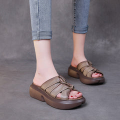 Retro Leather Casual Wedge Slippers For Women