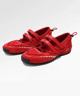 Red Faux Leather Buckle Strap Splicing Sport Flats