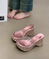 Pink Wedge Fine Sequins Splicing Stylish Slide Sandals