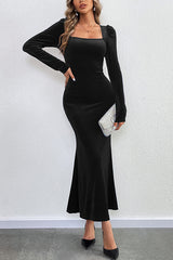 Velvet Long-sleeved Backless Slim Fit Fishtail Maxi Dress