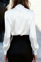 Solid Color Satin Long-sleeved Casual Tie-front Shirt