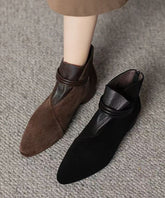 French Brown Suede Splicing Ankle Boots Pointed Toe