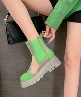 Green Breathable Tulle Splicing Platform Boots
