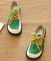 Casual Green Lace Up Splicing Flat Shoes For Women