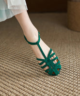 Handmade Splicing Hollow Out Sandals Green Suede