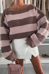 Striped Loose Long-sleeved Crew Neck Knitted Sweater