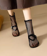 Stylish Zippered Splicing Boots Black Hollow Out Breathable Mesh