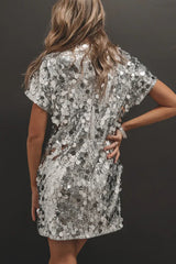 Sequined Loose Short-sleeved Mini Dress