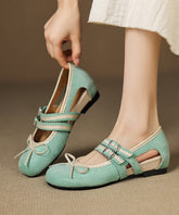 Green Suede Bow Splicing Hollow Out Flat Feet Shoes