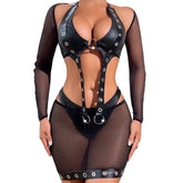 2025 Hottie Bra Set Punk Style Studded Party Club Rave Erotic Lingerie Wrap Skirt four-piece Set